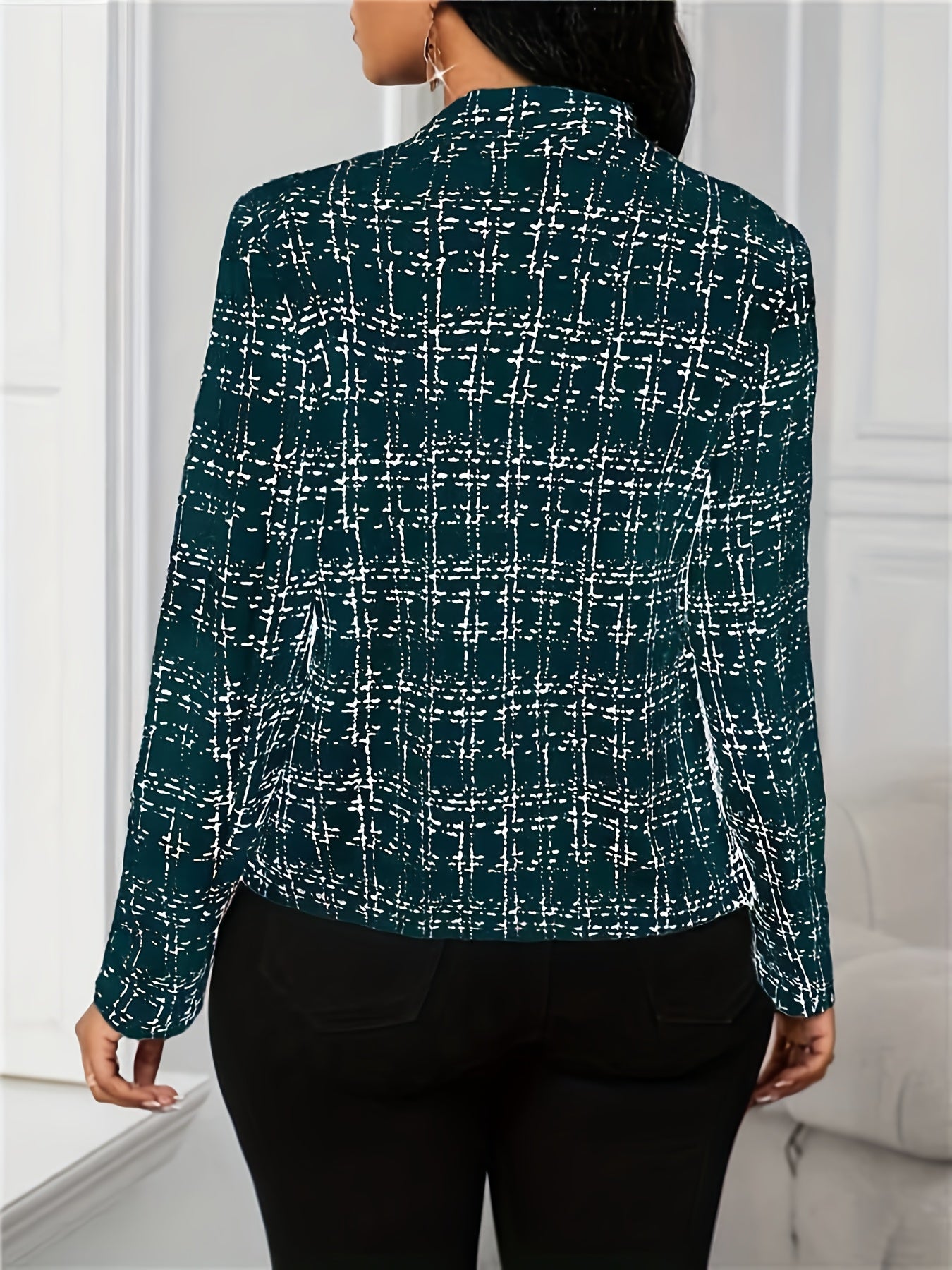 Blazer de Tweed Elegante para Mujeres con Cuello de Solapa, Manga Larga, Estilo Ajustado