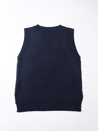 Chaleco de Suéter Azul Oscuro Cómodo para Mujeres con Cuello en V Sin Mangas Estilo Holgado y Relajado