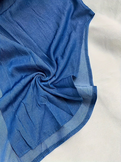 Vestido Camisero Maxi de Denim Azul Elegante para Mujeres con Cuello, Manga Larga y Bajo Asimétrico, Estilo Casual