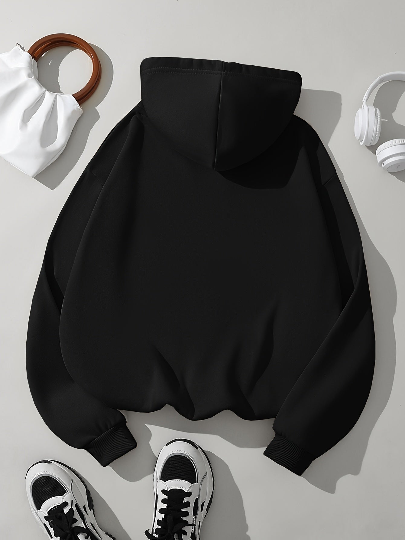 Sudadera de Forro Polar Cómoda para Mujeres con Capucha Ajustable, Manga Larga, Bolsillo Canguro, Estilo Oversized