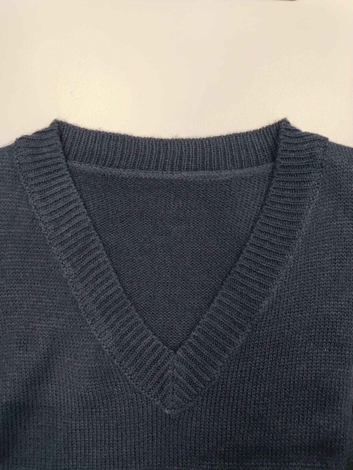 Chaleco de Suéter Azul Oscuro Cómodo para Mujeres con Cuello en V Sin Mangas Estilo Holgado y Relajado