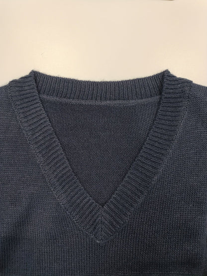 Chaleco de Suéter Azul Oscuro Cómodo para Mujeres con Cuello en V Sin Mangas Estilo Holgado y Relajado