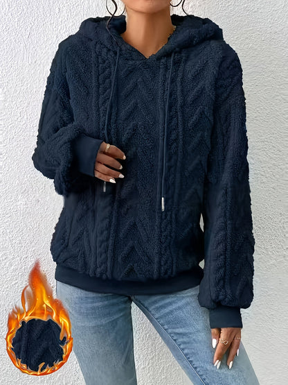 Sudadera de Forro Polar de Punto Trenzado Cómoda para Mujeres con Capucha Ajustable, Manga Larga, Estilo Oversized y Acogedor