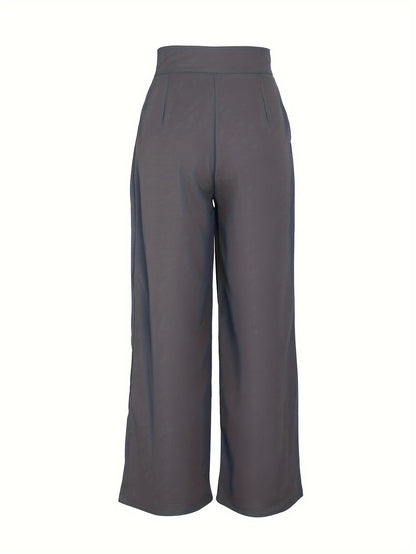 Pantalones Elegantes de Pierna Ancha en Caqui para Mujeres con Cintura Alta, Plisados y Estilo Ajustado