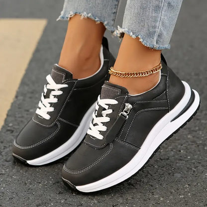 Zapatillas Cómodas para Mujeres con Panel de Ante, Cordones y Suela de Cuña Casual