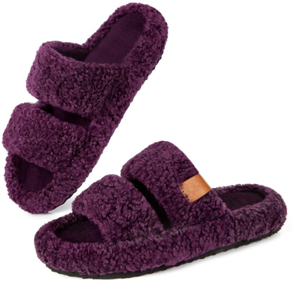 Zapatillas Cómodas con Soporte para el Arco para Mujeres con Doble Correa de Piel Sintética y Plantilla Contorneada Estilo Abierto