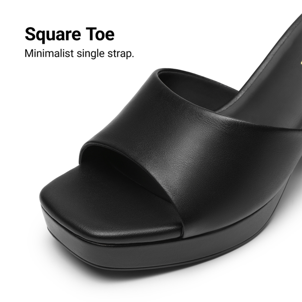 Mules Cómodos con Tacones para Mujeres con Punta Cuadrada, Plataforma Ancha y Tacón de Bloque en Estilo Deslizante