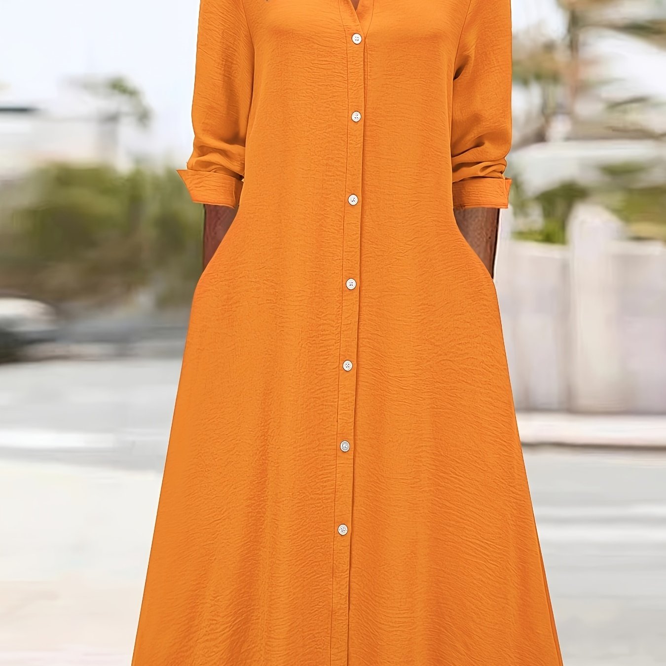 Vestido Camisa Elegante de Botones Frontal para Mujeres con Cuello y Manga Larga Estilo A Linea Fluyente