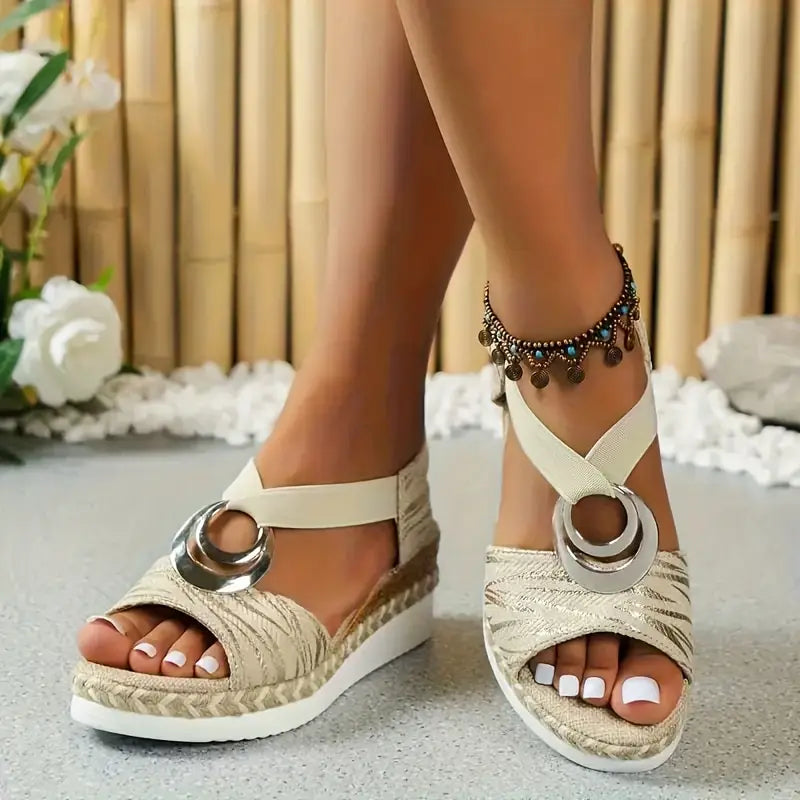 Sandalias de Cuña de Espadrille Cómodas para Mujeres con Correa de Hebilla y Punta Abierta
