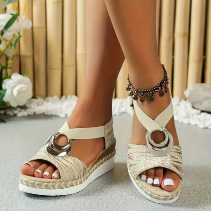 Sandalias de Cuña de Espadrille Cómodas para Mujeres con Correa de Hebilla y Punta Abierta