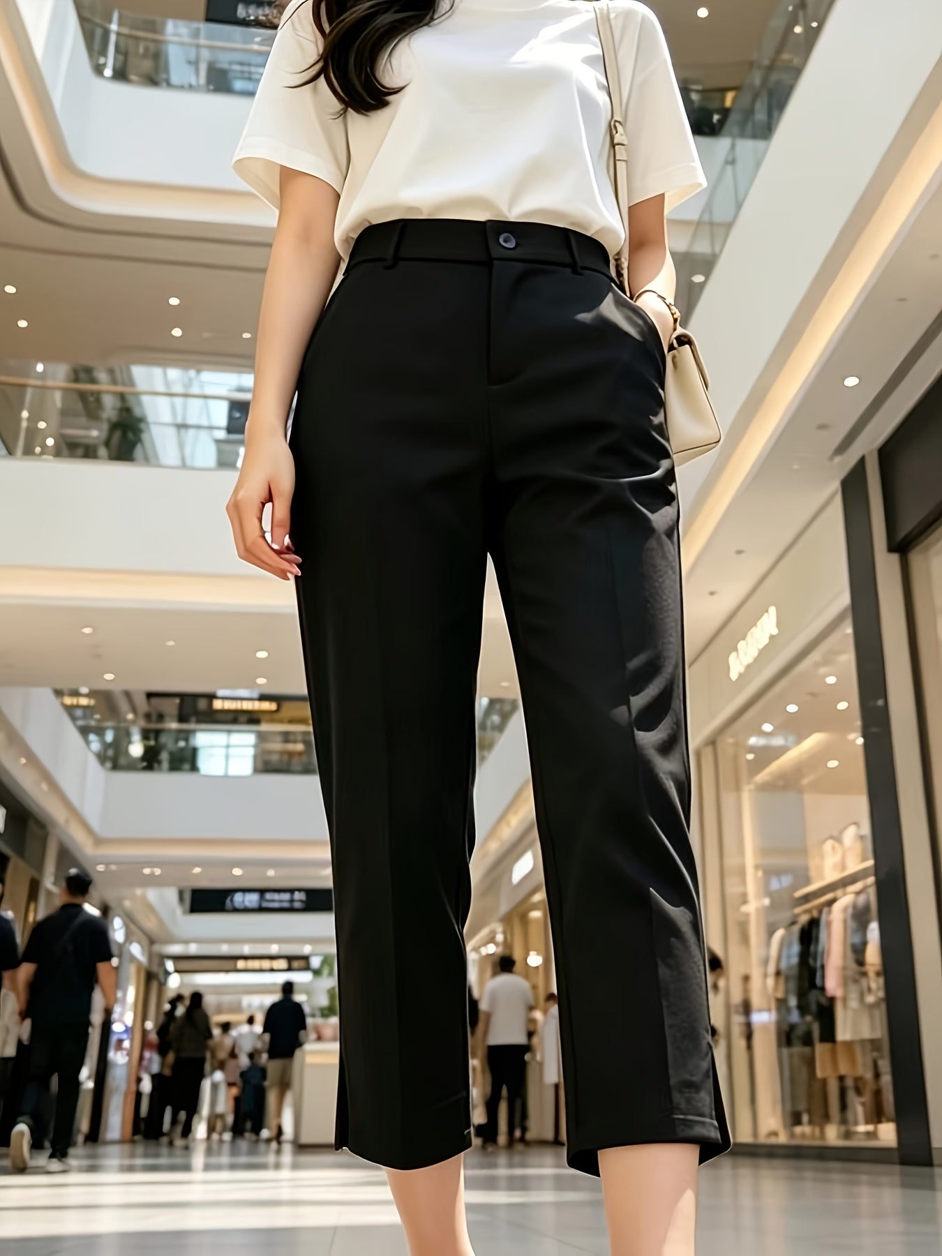 Pantalones Elegantes a Medida para Mujeres con Cintura Alta, Botón Frontal y Abertura Lateral en el Tobillo