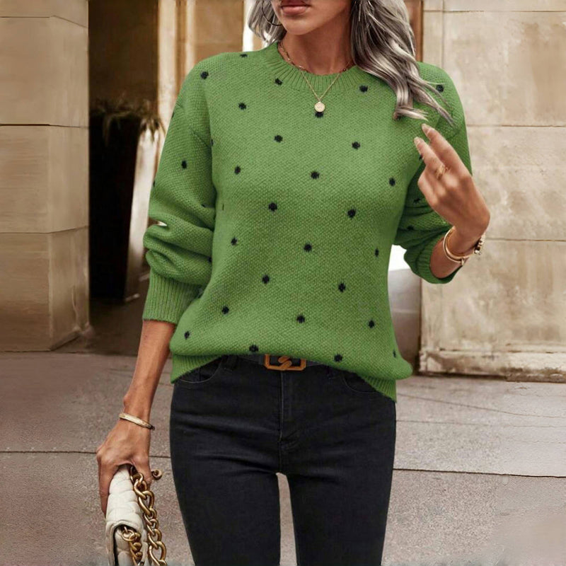 Suéter de Lunares Cómodo para Mujeres con Cuello Redondo y Manga Larga, Estilo Relajado y Oversized