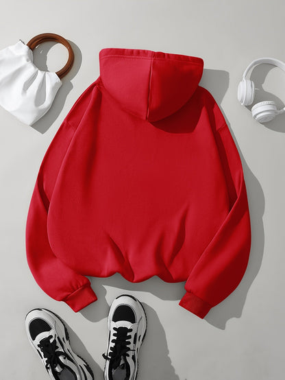 Sudadera de Forro Polar Cómoda para Mujeres con Capucha Ajustable, Manga Larga, Bolsillo Canguro, Estilo Oversized
