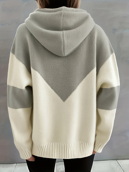 Suéter Colorblock Cómodo para Mujeres con Cuello Cowl de Manga Larga, Estilo Relajado y Oversized