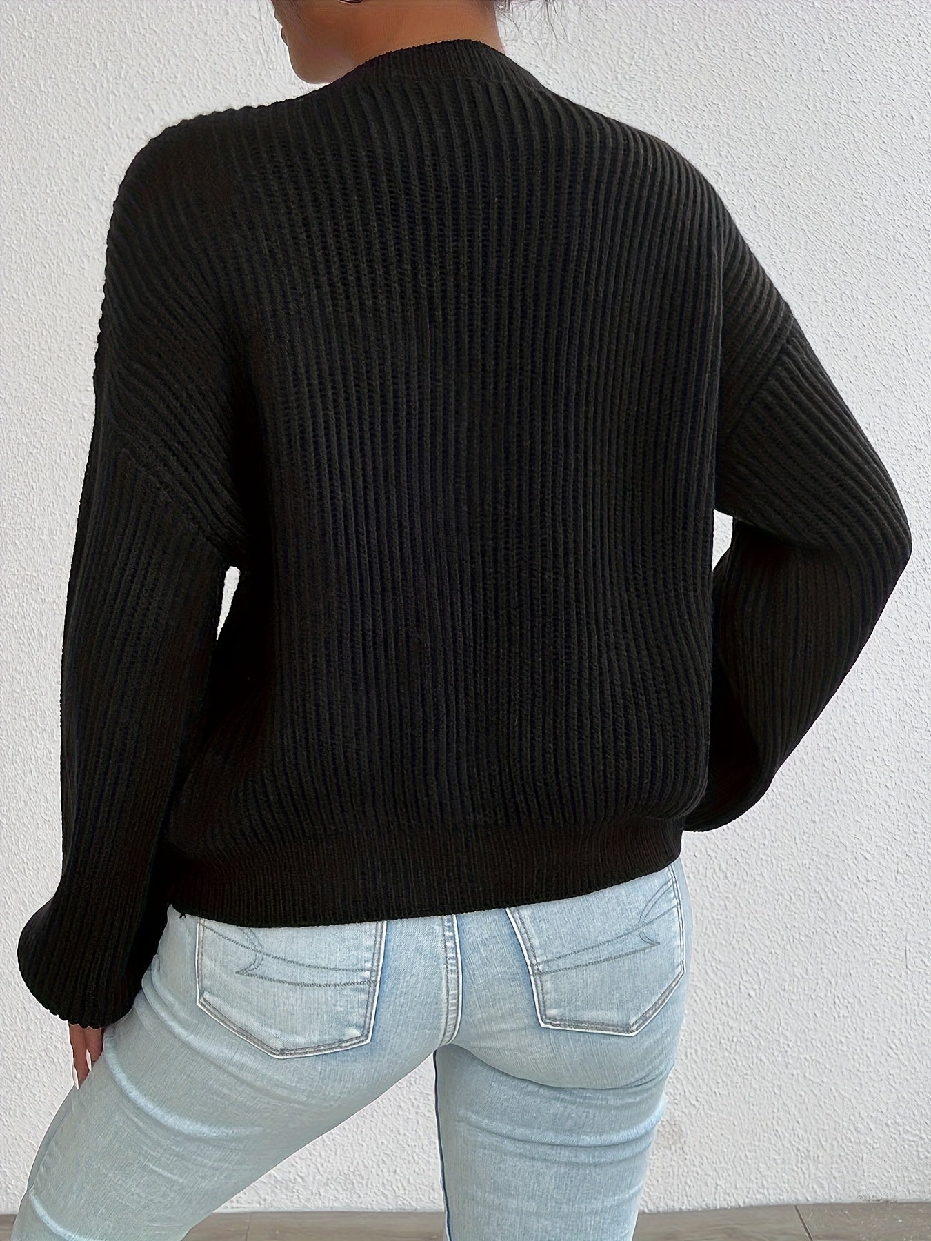 Cárdigan de Punto Acanalado Cómodo para Mujeres con Cuello en V, Manga Larga, Botones en la Parte Frontal, Estilo Oversized y Relajado