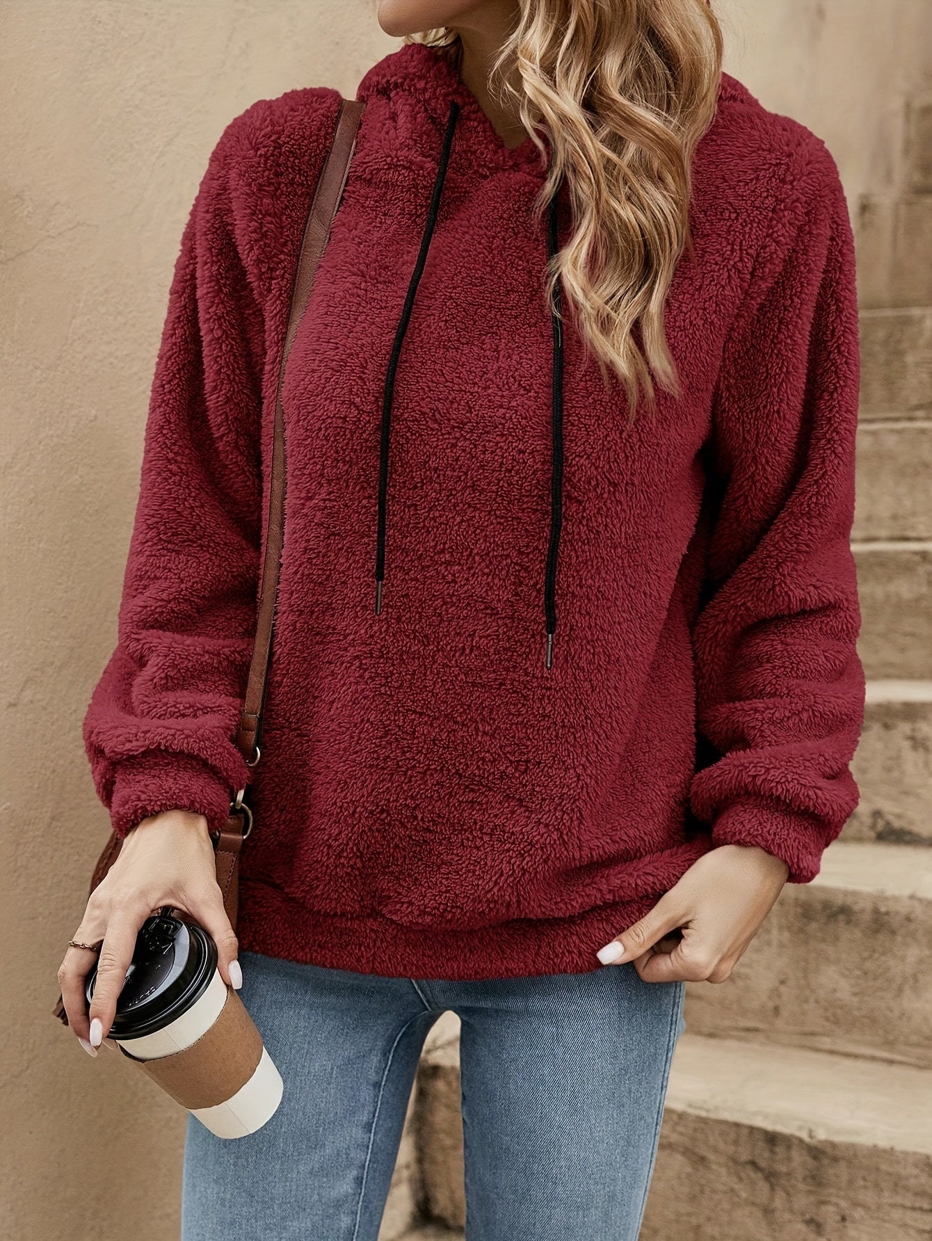 Sudadera cómoda de forro polar Sherpa para mujeres con capucha ajustable, de manga larga, estilo relajado y oversize