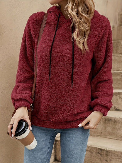 Sudadera cómoda de forro polar Sherpa para mujeres con capucha ajustable, de manga larga, estilo relajado y oversize