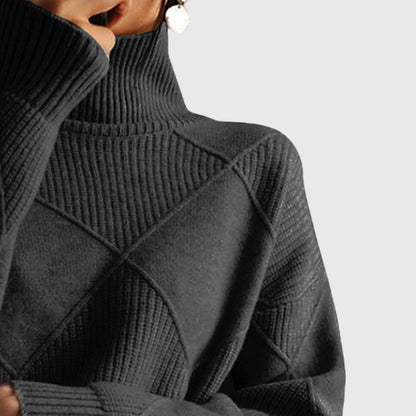 Suéter de Punto Argyle Cómodo para Mujeres con Cuello Alto, Manga Larga y Estilo Oversized Relajado
