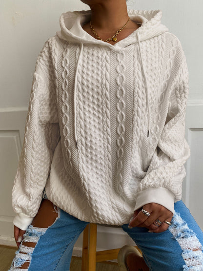 Sudadera de Punto Trenzado Cómoda para Mujeres con Capucha Ajustable de Cordón, Manga Larga, Estilo Relajado y Oversized