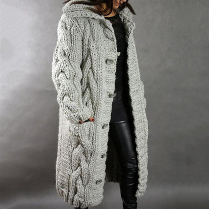 Cárdigan de Punto Grueso y Cómodo para Mujeres con Capucha y Manga Larga, Estilo Oversized con Botones