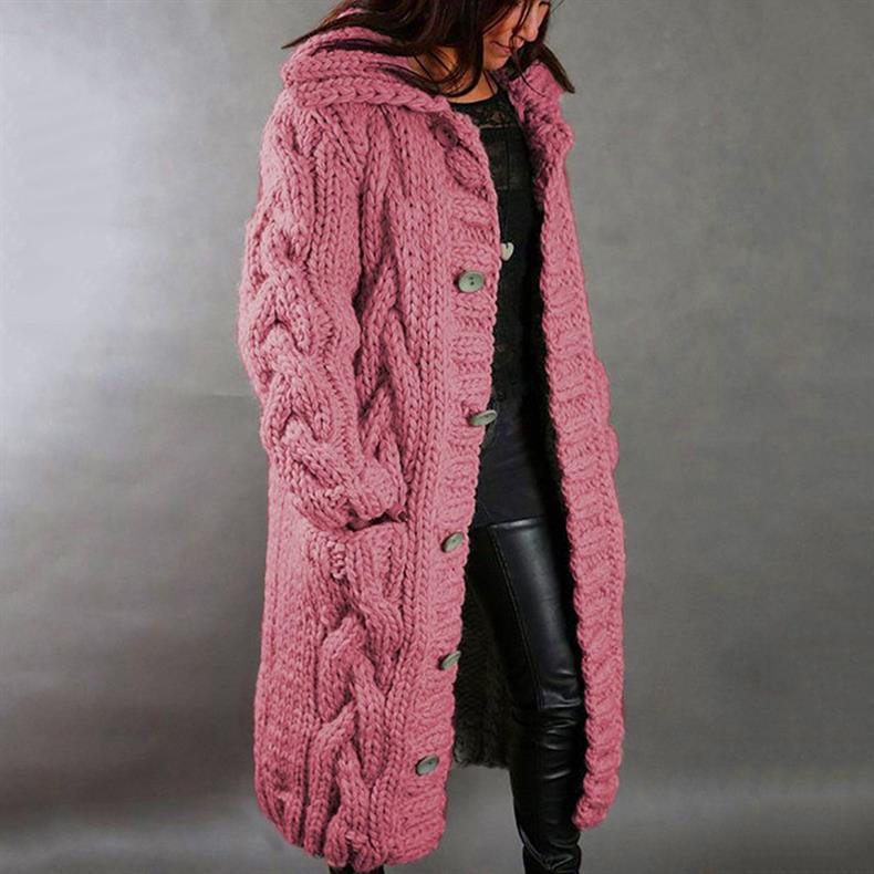 Cárdigan de Punto Grueso y Cómodo para Mujeres con Capucha y Manga Larga, Estilo Oversized con Botones