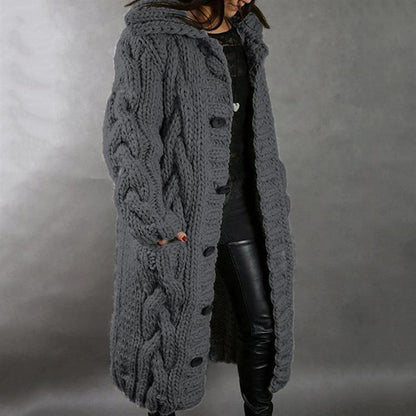 Cárdigan de Punto Grueso y Cómodo para Mujeres con Capucha y Manga Larga, Estilo Oversized con Botones