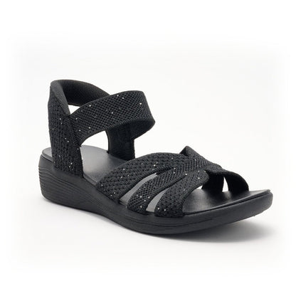Sandalias Cómodas para Mujeres con Correa Cruzada Tejida, Slingback Elástico, Estilo de Cuña Baja