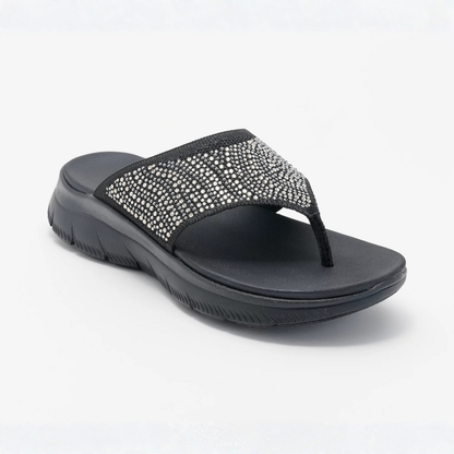 Chanclas Cómodas para Mujeres con Tira de Strass y Suela de Cuña Acolchada Estilo Thong