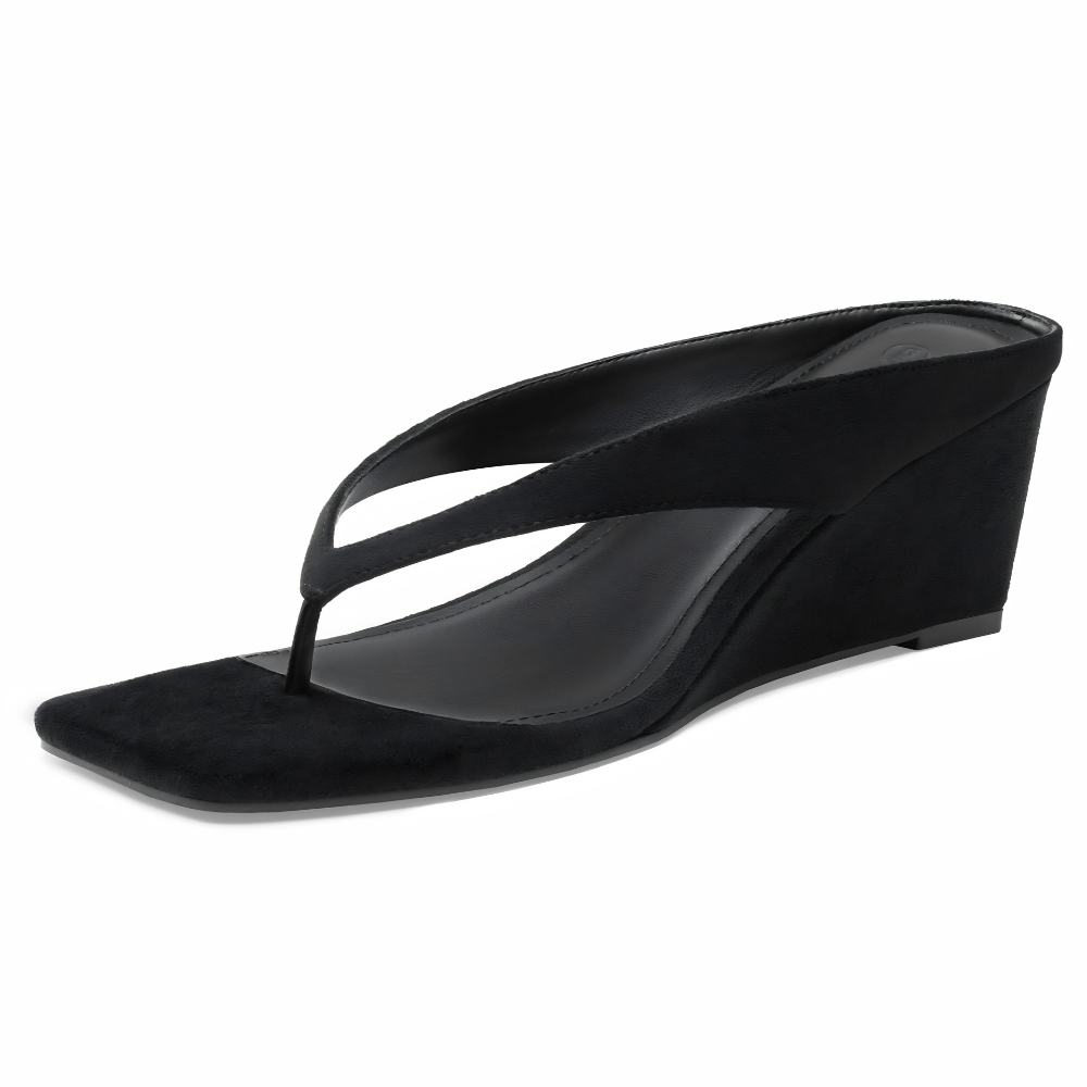 Tacones de Flip Flop Cómodos para Mujeres con Cuña Esculpida y Punta Cuadrada