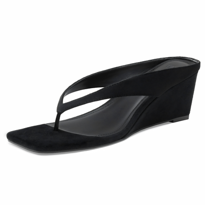 Tacones de Flip Flop Cómodos para Mujeres con Cuña Esculpida y Punta Cuadrada