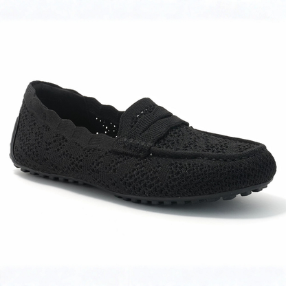 Mocasines Cómodos para Mujeres con Parte Superior de Tejido de Ganchillo, Correa de Moneda, Plantilla Acolchada, Estilo Plano para Ponerse