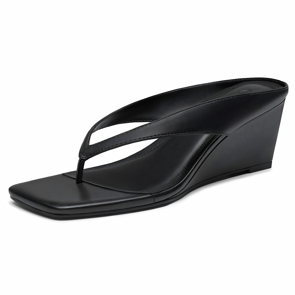 Tacones de Flip Flop Cómodos para Mujeres con Cuña Esculpida y Punta Cuadrada