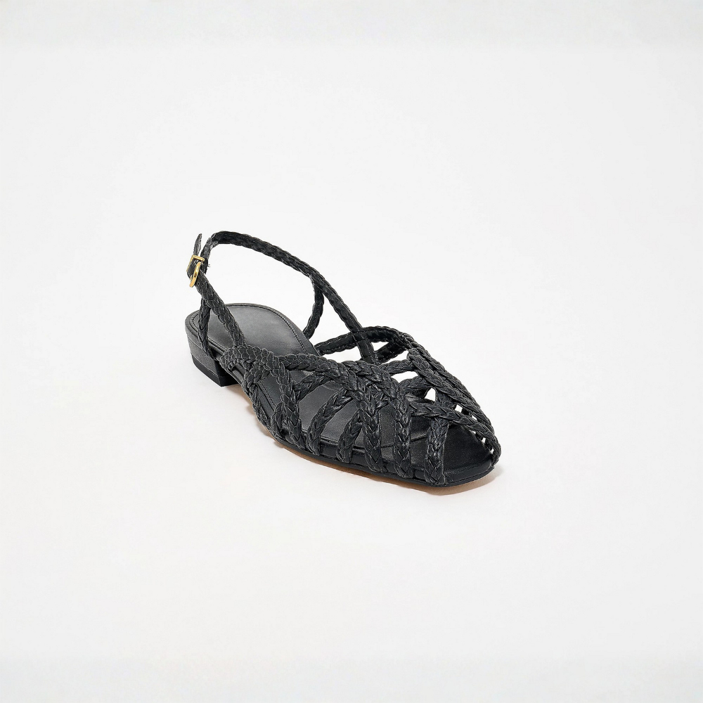 Sandalias de Gel Cómodas para Mujeres con Correa de Jaula Tejida y Punta Cerrada Estilo Plano