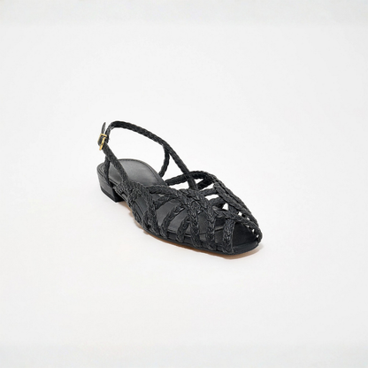 Sandalias de Gel Cómodas para Mujeres con Correa de Jaula Tejida y Punta Cerrada Estilo Plano