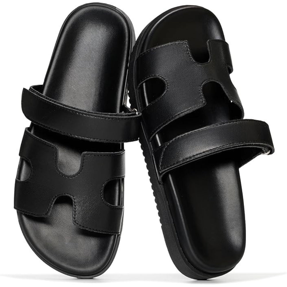 Sandalias de Deslizamiento Cómodas para Mujeres con Correa Ancha Cortada y Plantilla Acolchada Estilo Abierto