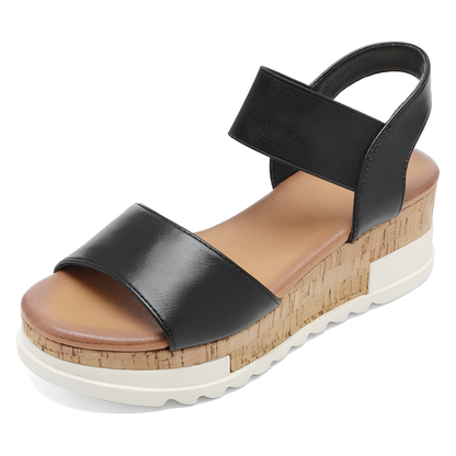 Sandalias Wedge Cómodas para Mujeres con Correa de Tobillo Elástica y Plataforma de Corcho Estilo Abierto