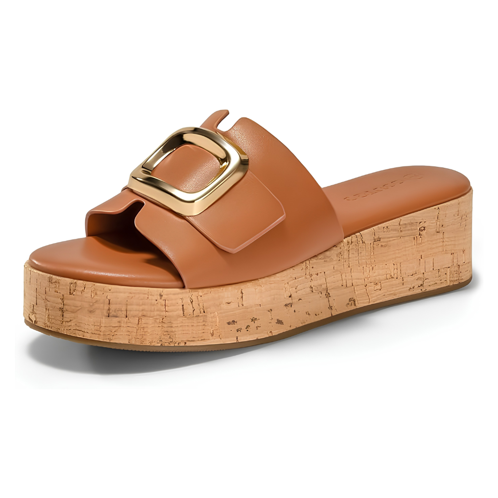 Sandalias de Deslizamiento Cómodas para Mujeres con Correa Ancha y Hebilla Plataforma de Corcho Estilo Abierto