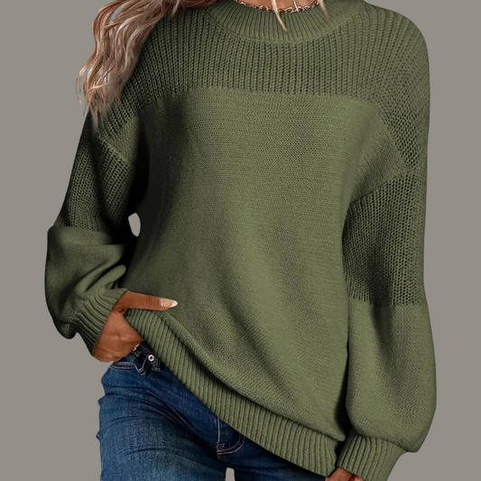 Suéter de Punto Colorblock Cómodo para Mujeres con Cuello Mock y Mangas Globo en Estilo Relajado y Oversized