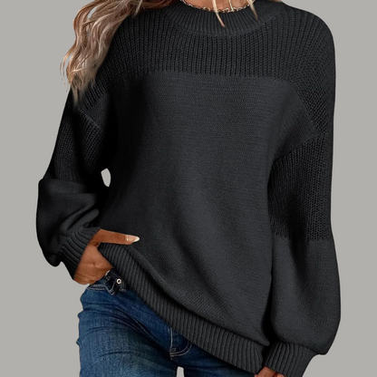 Suéter de Punto Colorblock Cómodo para Mujeres con Cuello Mock y Mangas Globo en Estilo Relajado y Oversized