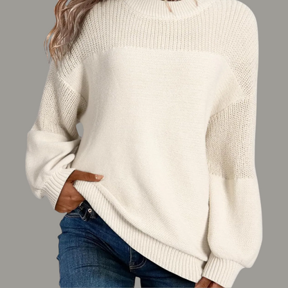 Suéter de Punto Colorblock Cómodo para Mujeres con Cuello Mock y Mangas Globo en Estilo Relajado y Oversized