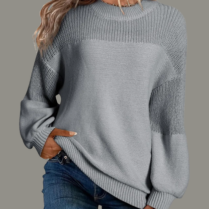 Suéter de Punto Colorblock Cómodo para Mujeres con Cuello Mock y Mangas Globo en Estilo Relajado y Oversized