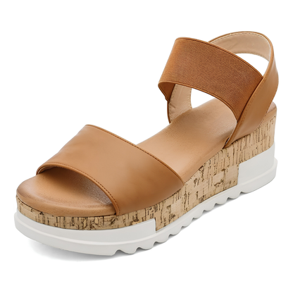 Sandalias Wedge Cómodas para Mujeres con Correa de Tobillo Elástica y Plataforma de Corcho Estilo Abierto