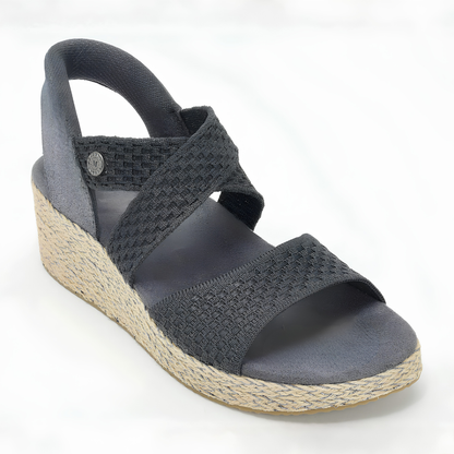 Sandalias de cuña de esparto cómodas para mujeres con tira elástica y estilo de plataforma de punta abierta