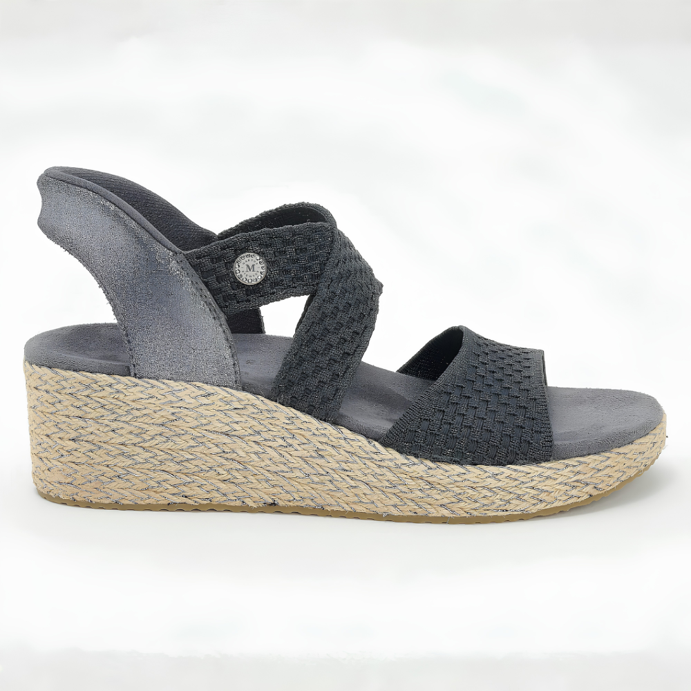 Sandalias de cuña de esparto cómodas para mujeres con tira elástica y estilo de plataforma de punta abierta