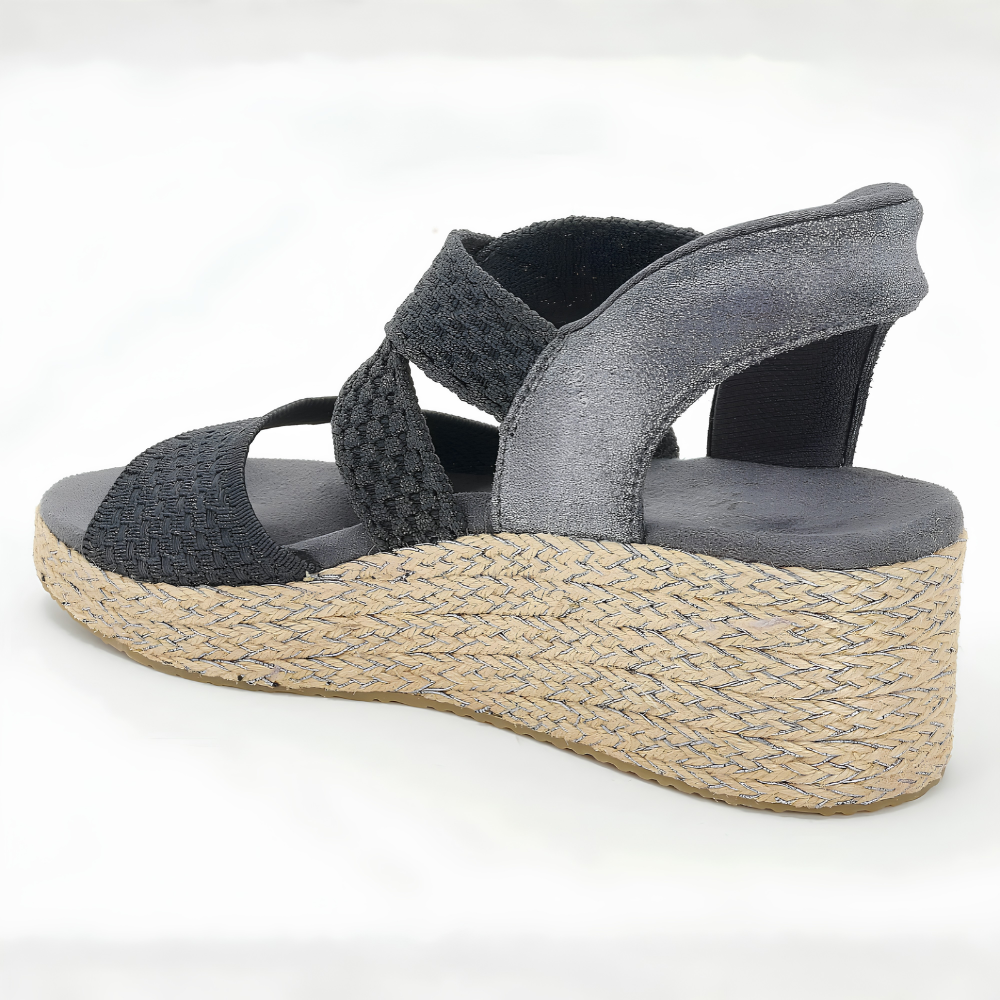 Sandalias de cuña de esparto cómodas para mujeres con tira elástica y estilo de plataforma de punta abierta