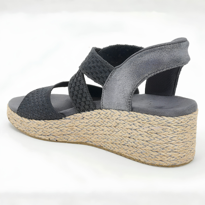 Sandalias de cuña de esparto cómodas para mujeres con tira elástica y estilo de plataforma de punta abierta