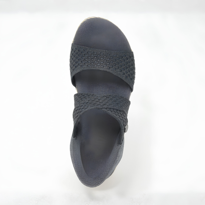 Sandalias de cuña de esparto cómodas para mujeres con tira elástica y estilo de plataforma de punta abierta