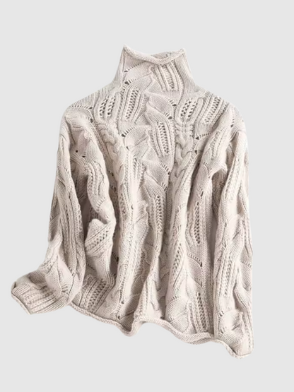 Suéter de Punto de Cable Cómodo para Mujeres con Cuello Alto y Manga Larga Estilo Relajado y Oversized