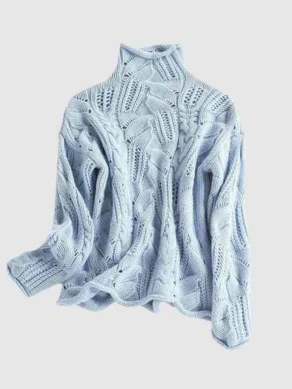 Suéter de Punto de Cable Cómodo para Mujeres con Cuello Alto y Manga Larga Estilo Relajado y Oversized