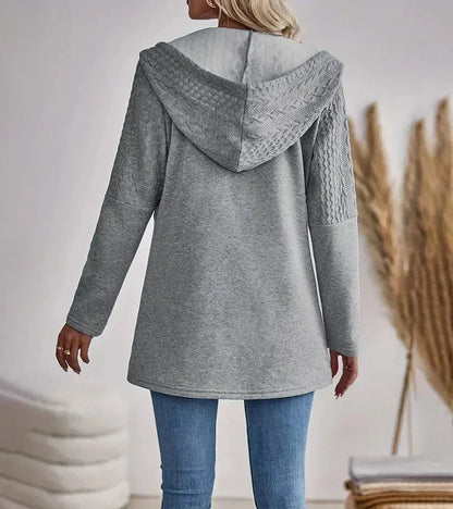 Cárdigan de Punto de Cable Cómodo para Mujeres con Capucha, Manga Larga, Cierre Frontal con Cremallera y Estilo Relajado